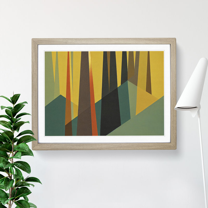 Bold Abstract Pine Tree Forest Vol.4 - Single Picture Frame Painting, 46cm H x 64cm W x 2cm D, Oak Framed