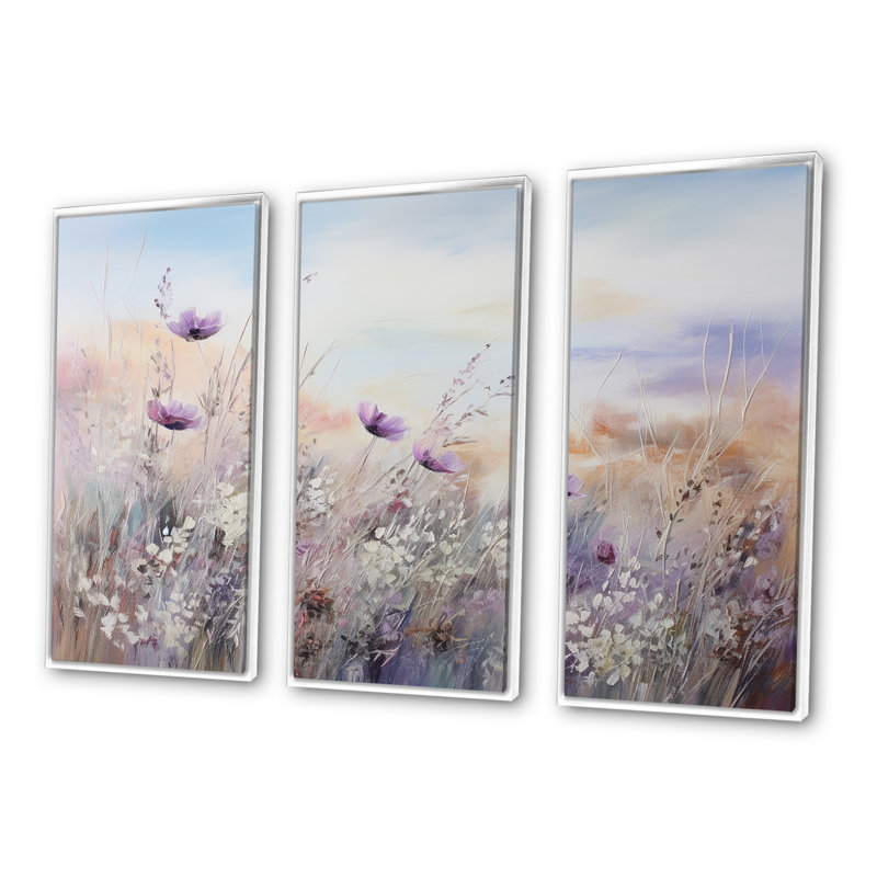 Wadebridge - ensemble de reproductions d'art mural fleurs, Cadre flottant blanc, H 32 po x l 48 po x P 1 po