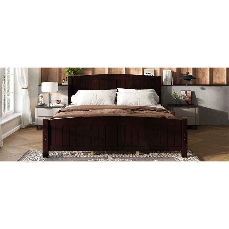 King Size Platform Bed, Solid Wood Platform Bed With Support Slats And Strong Structure, No Box Spring Needed, Espresso, King