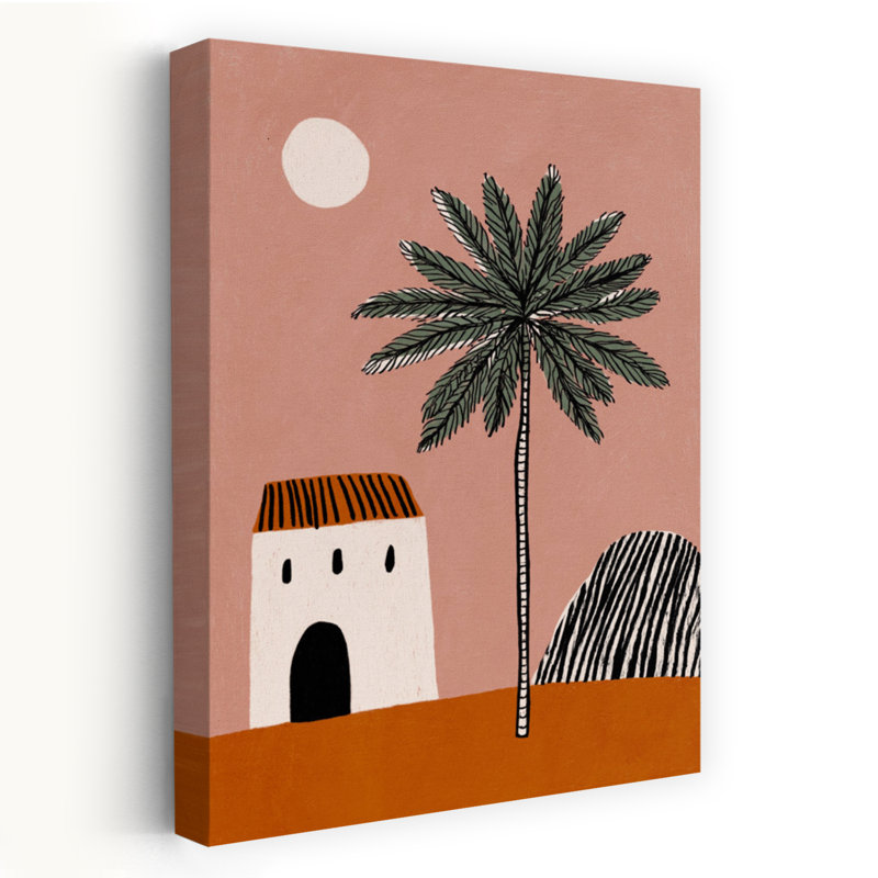 Vacationislandno03 Abstract Rustic Serene Palm Tree Landscape Mountain Wall Art Print 1 Piece Wrapped Canvas Wall Art