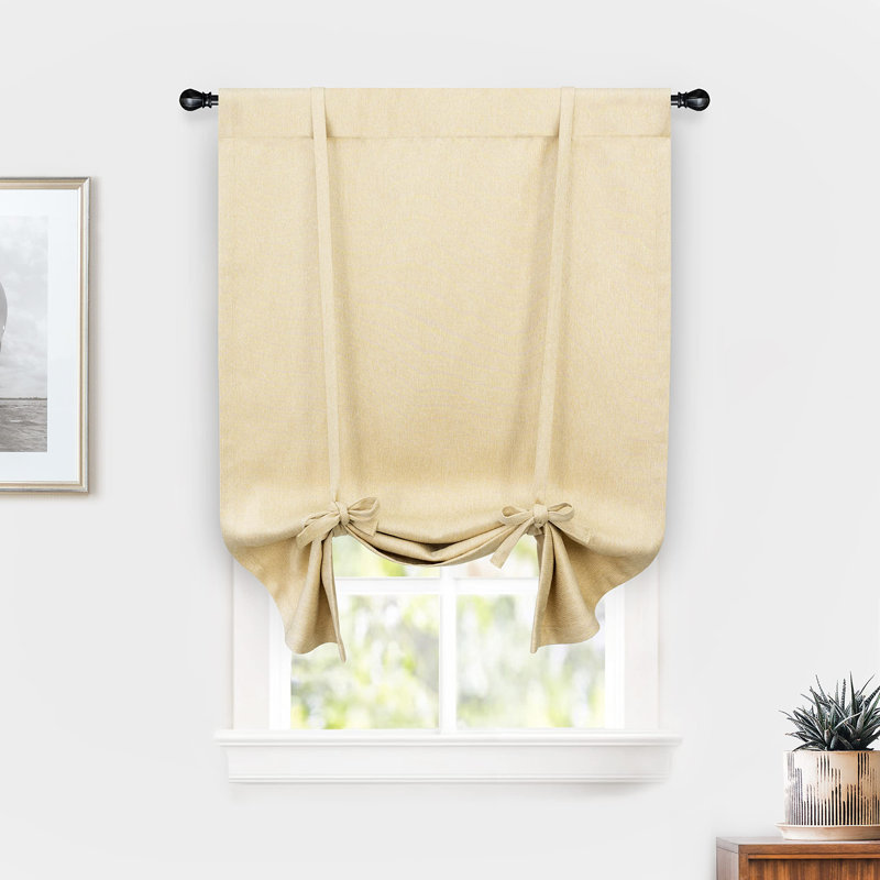 Makale Faux Linen  Textured Solid Color Blackout Tie Up Curtain for Kitchen Decorative Adjustable Balloon Rod Pocket Window Linen Curtain 1 Panel