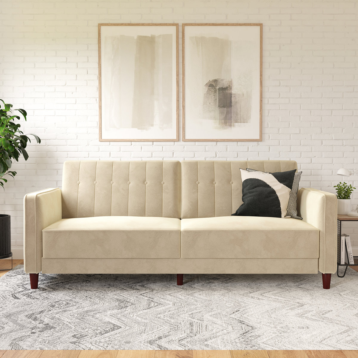 Velvet square arm convertible sleeper sofa