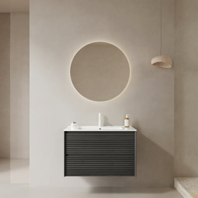 30" Bathroom Vanity With Sink, Wall-Mounted Floating Plywood Bathroom Storage Cabinet With 2 Drawers