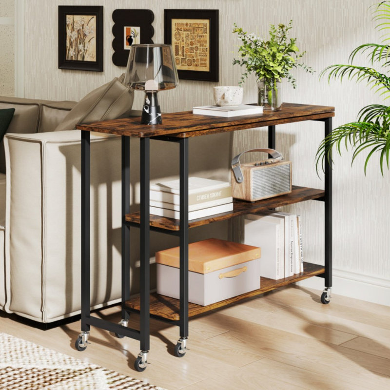 Grande table d'appoint brevetée rotative à 360 degrés avec roulettes et tablette de rangement brevetée