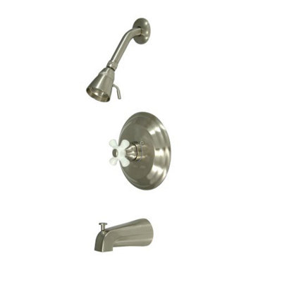 Vintage Thermostatic Pressure Balanced Tub and Shower Faucet with Porcelain Cross Handles