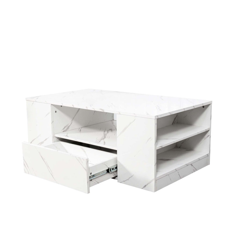 Table basse à DEL 14,57 po avec 2 tiroirs et tablette latérale ouverte pour le salon, Blanc