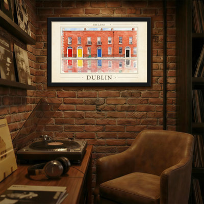 Scenic & Cityscapes Dublin Ireland Red Brick Building Colorful Doors Watercolor Art Print