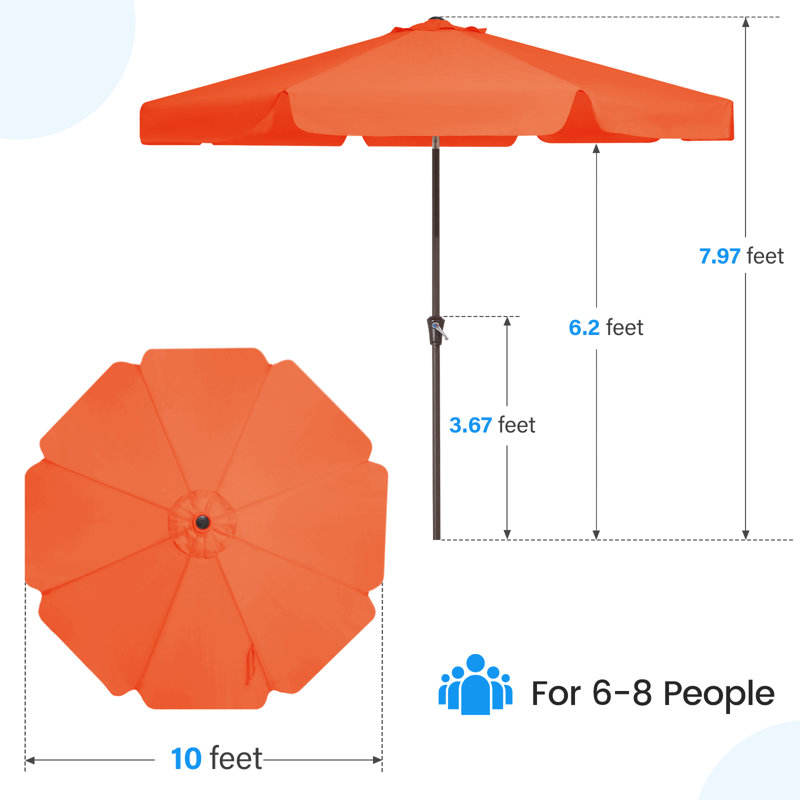 Parasol de marché pour patio extérieur, Orange, H 100 po x l 120 po x P 120 po