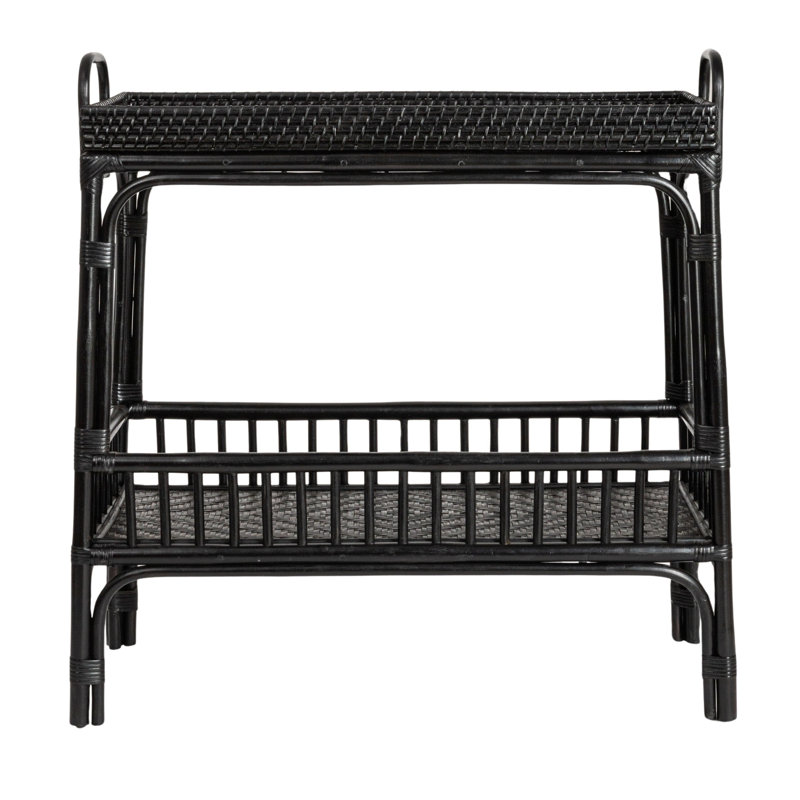 Edgehill Hand Woven Bamboo And Rattan Console Table With Shelf, Black