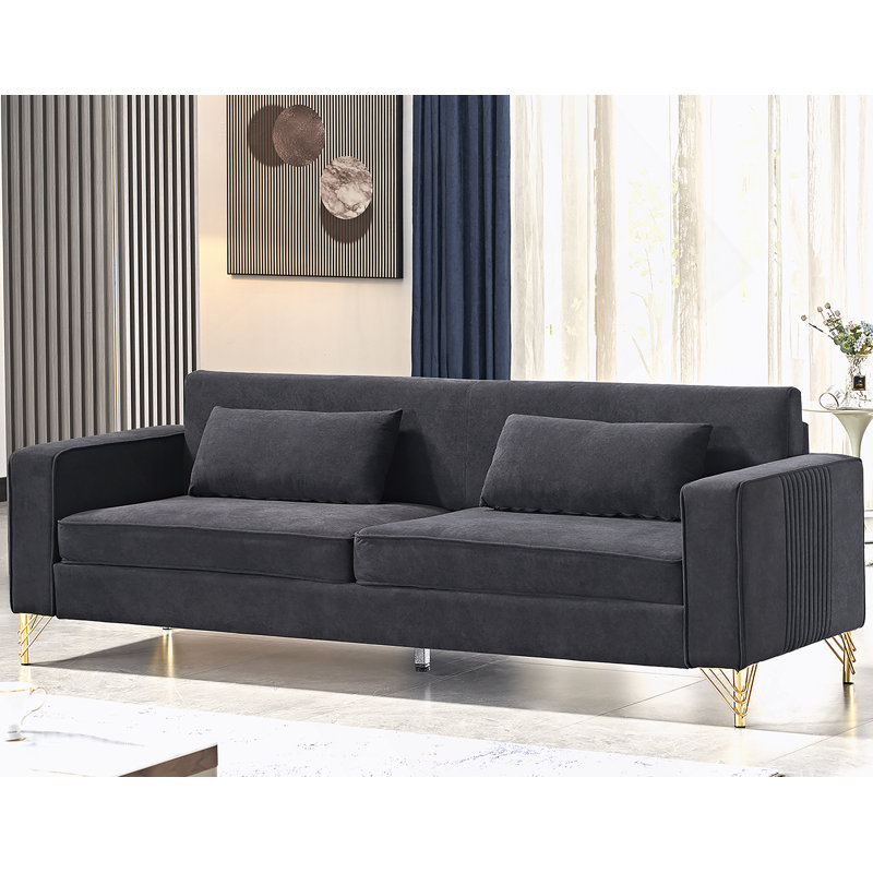 Luxueux canapé en velours pour le salon, rehaussant le confort et le style, Noir