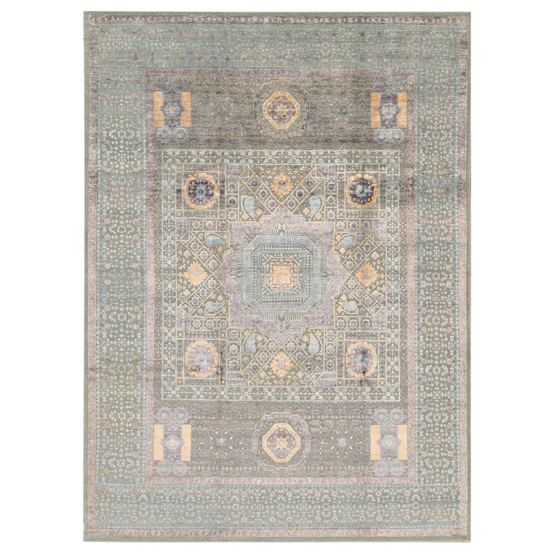 Windsom Oriental Area Rug in Green, Rectangle 9'11" x 14'3"