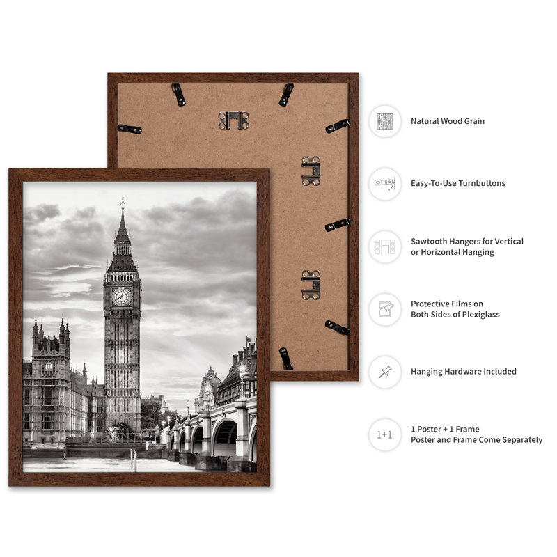 Big Ben, Londres, Poster, 12"H x 16"W, Brown Framed