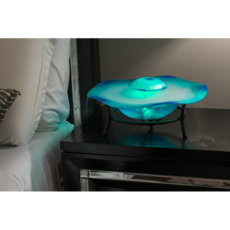 Amrita Glass Weather Resistant Floor Fountain with Light, Blue