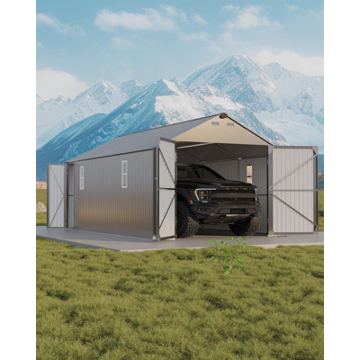 10 x 20 FT All-Metal Enclosed Carport | Vertical Roof Carport with Double Doors for Year-Round Weather Protection