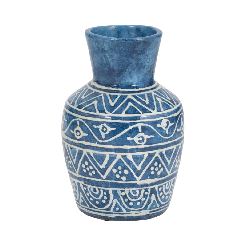 Handcrafted Terracotta Pottery Vase with Flared Neck and Etched Detailing - Decorative Accent Ceramic Artisan Vessel for Modern and Global-Inspired Interiors