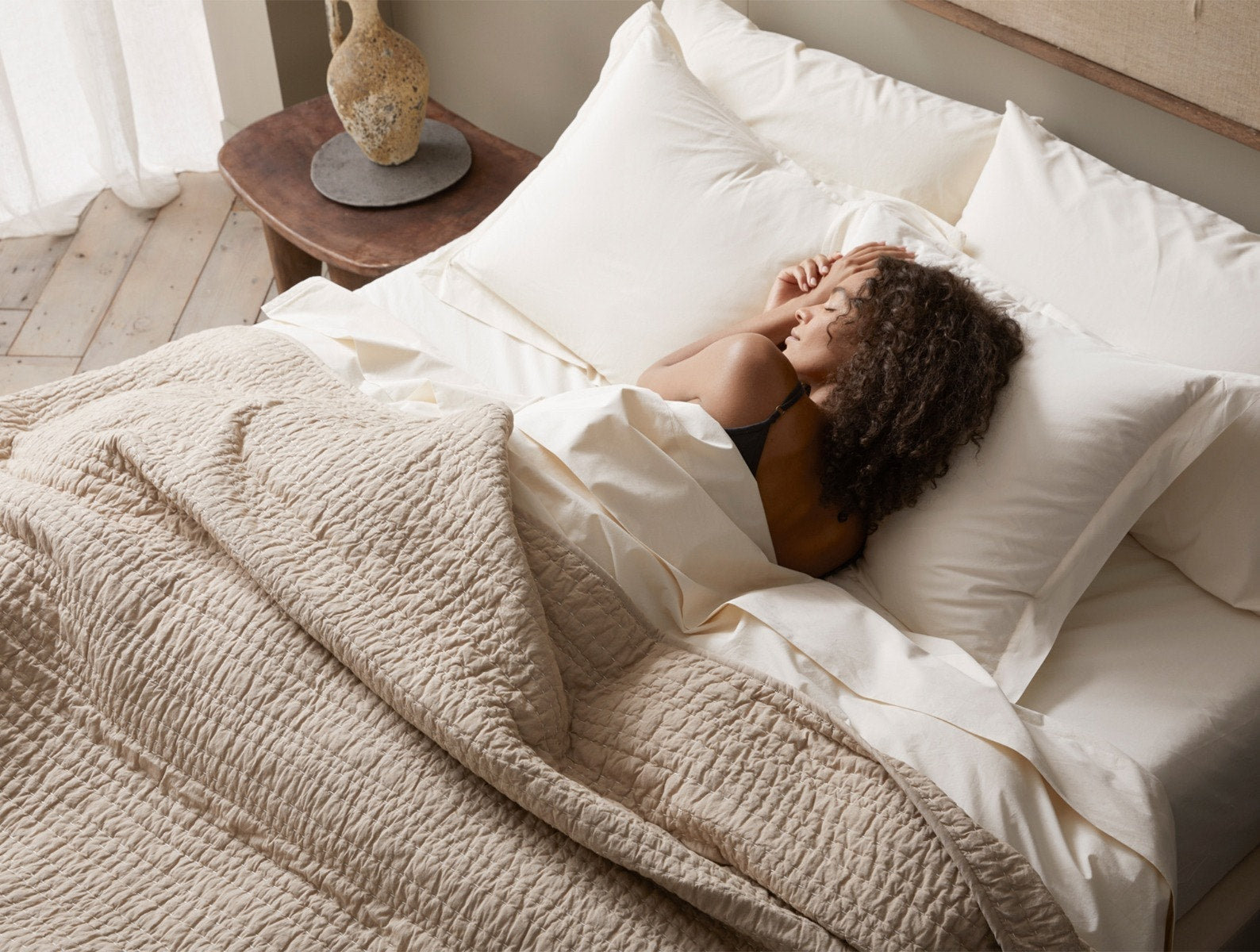 Channel Handstitched Organic Organic Percale Quilt, Hazel Chambray, Twin Quilt