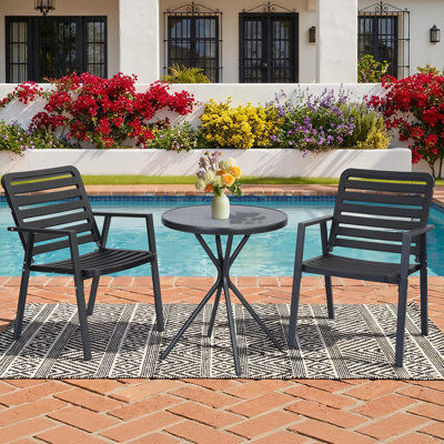 Ensemble 3 pièces de table bistro et chaises, ensemble de meubles de patio imperméables, table et chaises d'extérieur toutes saisons, meubles de balcon pour porche, jardin, jardin, noir