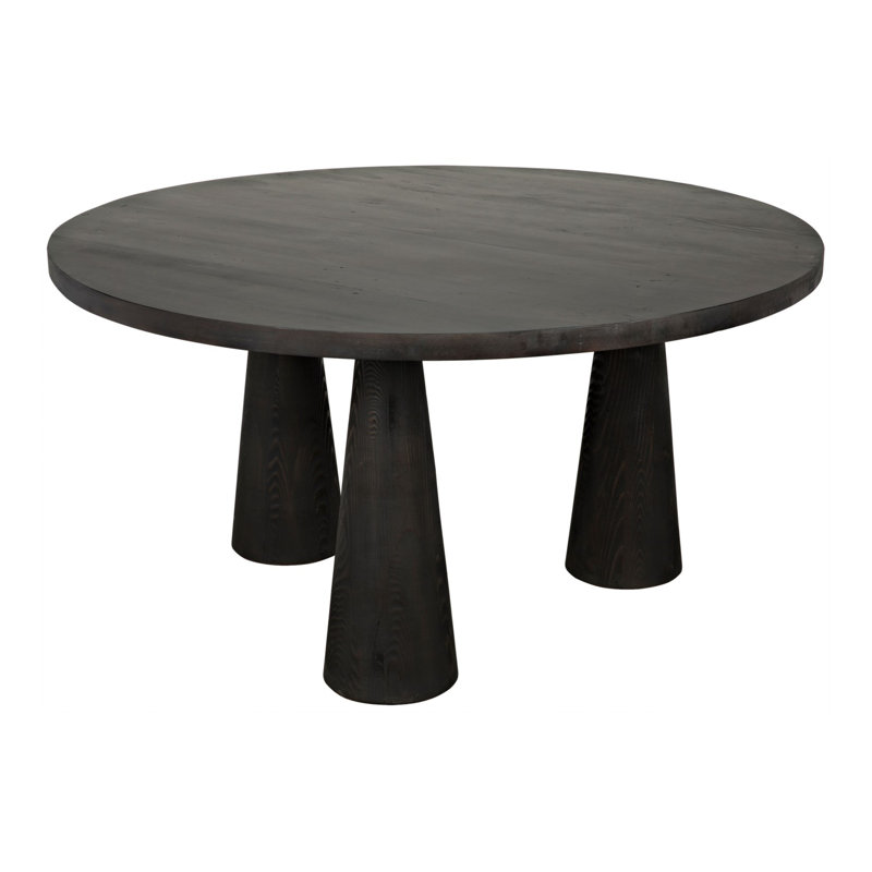 David Round Solid Wood Dining Table, Black Wax