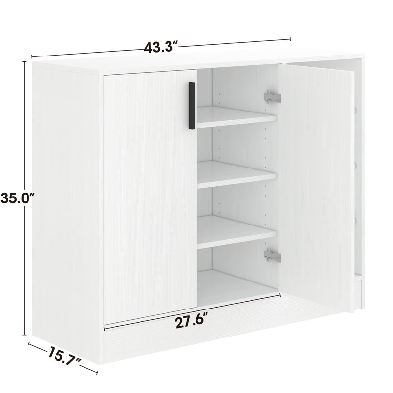Hokku Designs Shoe Cabinet, 4-Tier Shoe Rack With Doors And Open Storage Shelf, Ivory White