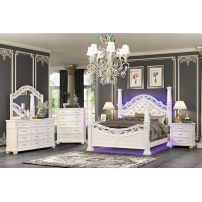 Ensemble de chambre à coucher 5 pièces avec éclairage DEL Lopato