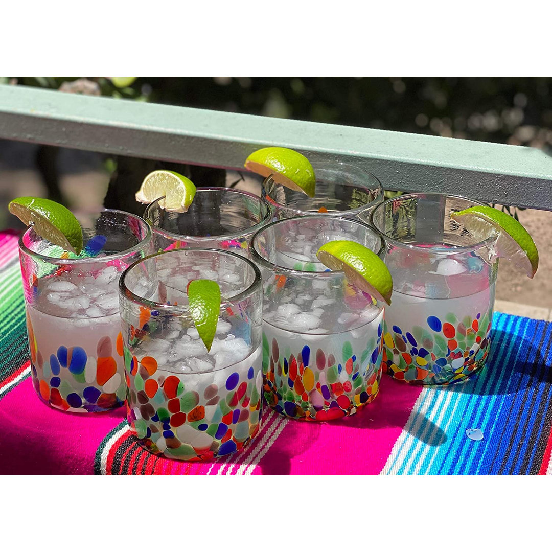 Gonesse Hand Blown Mexican 10 oz. Tumbler Glasses - Confetti Carmen Design (Set of 6) Orren Ellis