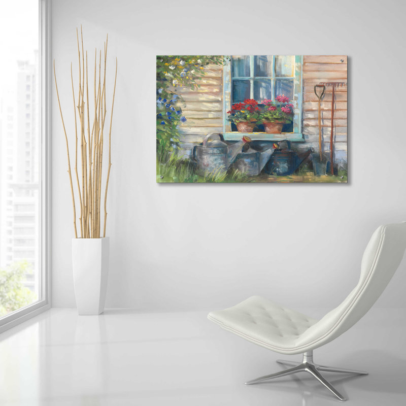 «Window With Geraniums» par Carol Rowan, H 24 po x l 36 po x P 0,2 po