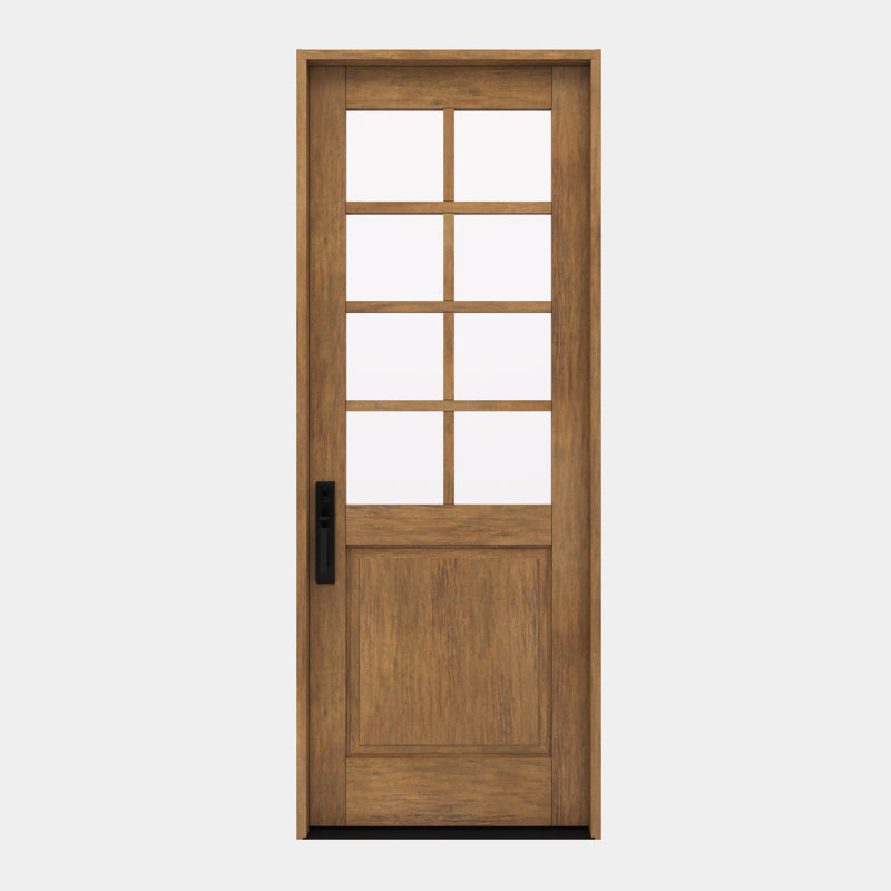 G5008-SW-96 | Porte simple 96 po, extérieur pré-monté RTA, SDL 8 Lite, 1/2 Lite, 1 panneau, bois d'acajou brut