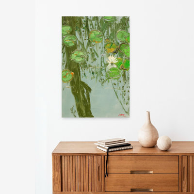 Contemporary Art Delicate Peaceful Realistic Lily Lotus Flower Nature Art by Jukyong Park - Wrapped Canvas Print