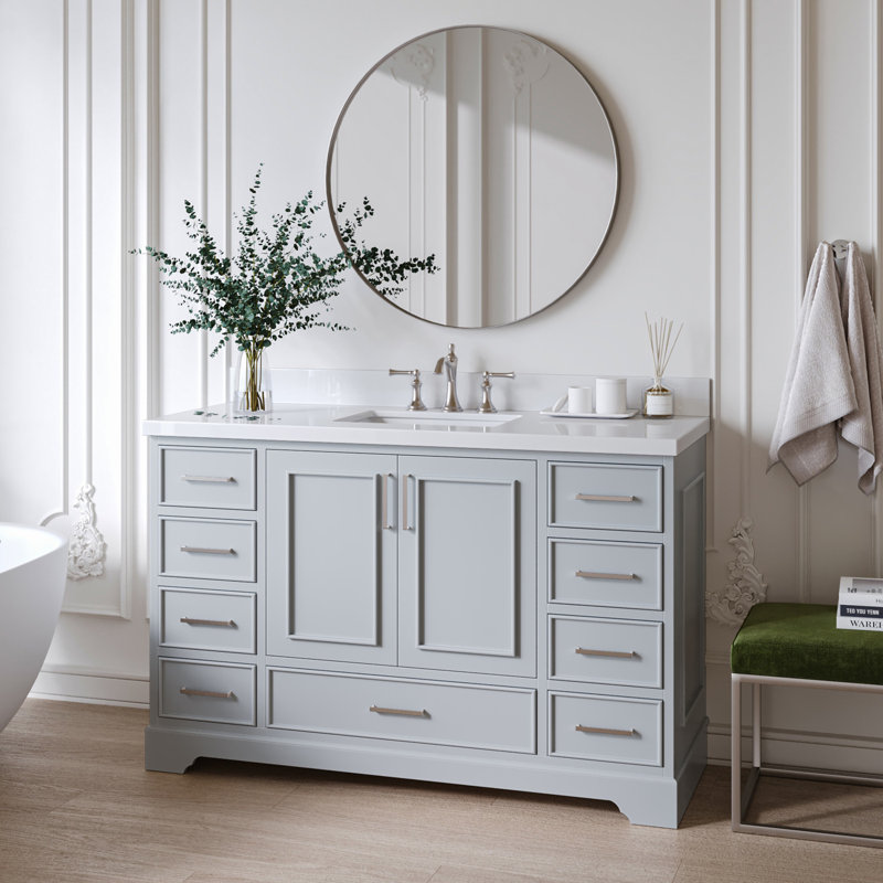 Meuble-lavabo simple avec plateau Abshire 61, Gris, 61"