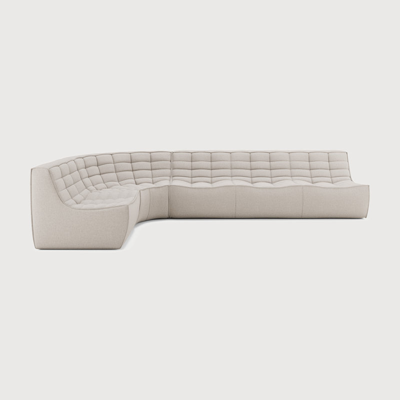 N701 Modular Sofa Set - Combo Left - 1 Seater + 3 Seater + 90° Round Corner, 30" H x 130" W x 102.5" D, Graphite Cotton Blend