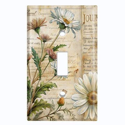 Metal Light Switch Plate Cover; US Standard Size 1 Gang Toggle - Vintage Wildflower Journal
