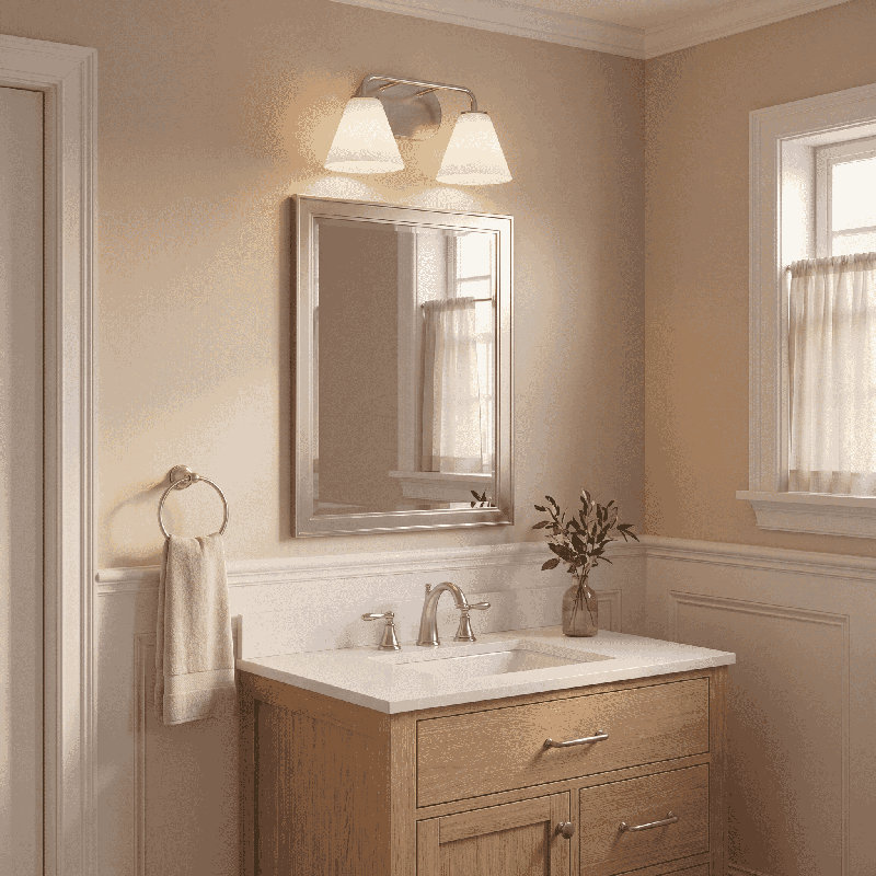 Falbo 2-Light Bathroom Vanity Light in Satin Nickel, Satin Nickel, 8" H x 15.5" W x 15.5" D, 2 Lights