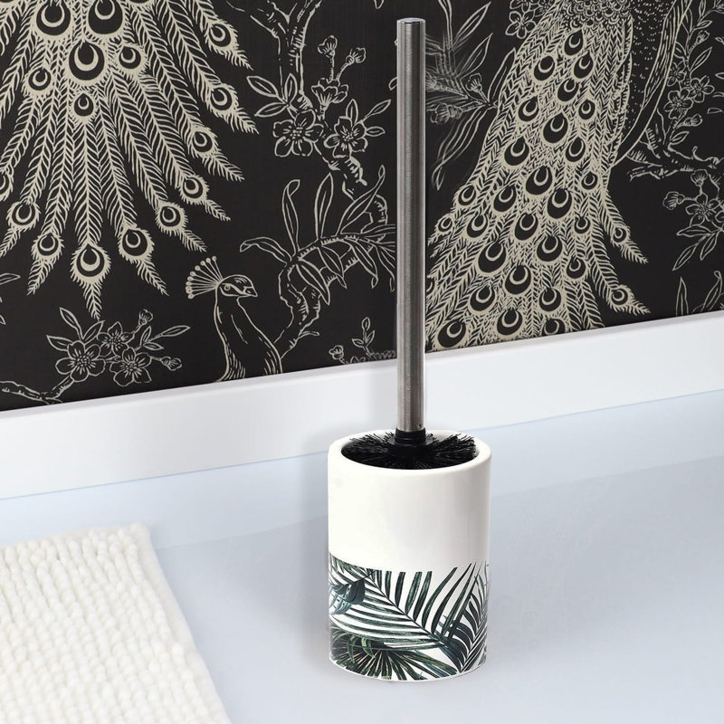 Tropical Leaf Ceramic and Wood 4-Piece Bathroom Accessory Set