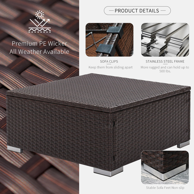 Donjeta Outdoor 27.5" Wide Patio Wicker Ottoman Set with Cushions, Brown