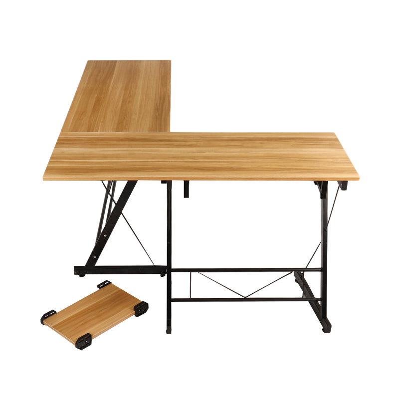 L-Shaped Metal Base Writing Desk, Beige