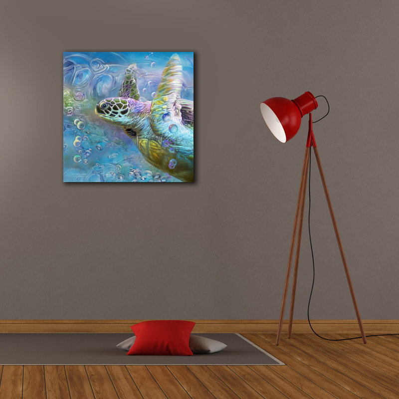 Art mural sur toile Epic Graffiti «Sea Turtle - Spirit Of Serendipity» par Carol Cavalaris, H 26 po x l 26 po x P 1,5 po