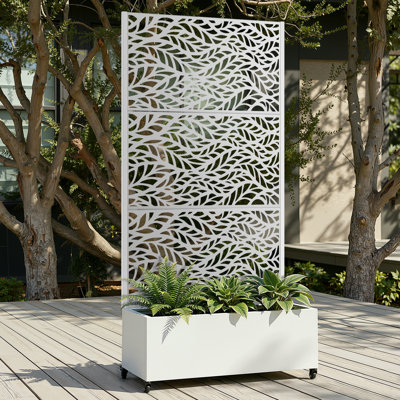 Lit de jardin surélevé avec treillis en losange et roulettes - Boîte à fleurs d'extérieur pour herbes, fleurs et légumes sur le patio, balcon, métal galvanisé