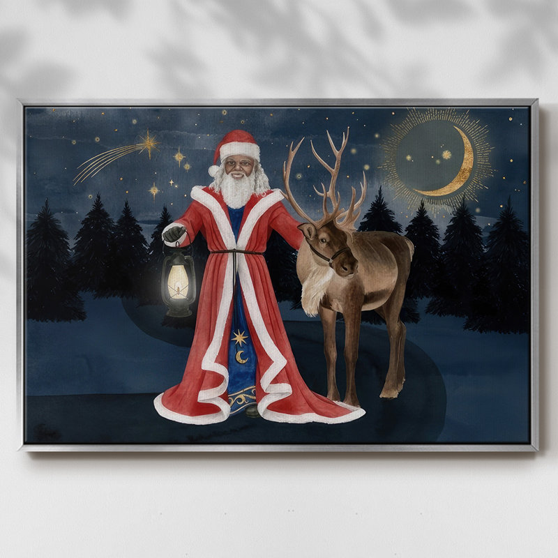 Collection Celestial Christmas, toile tendue avec châssis en A, Papier avec cadre argenté, H 27 po x l 41 po x P 1,5 po