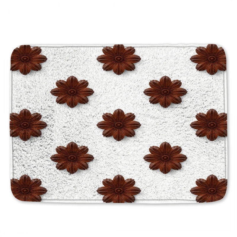 Tapis de bain brun à motif floral, L 24 po x L 17 po