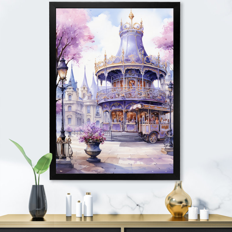 Carrousel de la grande roue mauve éternelle III - reproduction sur toile, H 20 po x l 12 po x P 1 po, Cadre photo noir