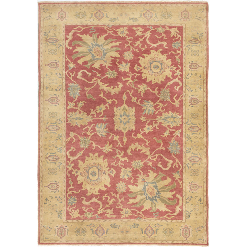 Tapis en laine 6 pi 4 x 8 pi 10 laine, à la main one-of-kind-noué la 2010 ushak beige/pêche Joachim