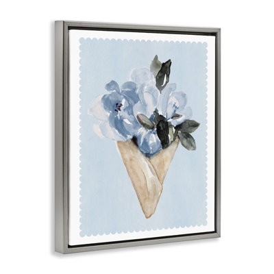 Cadre flottant avec bouquet de fleurs bleues, design par Elizabeth Medley