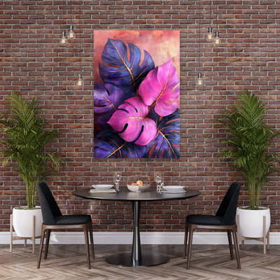 Golden Pink Monstera Abstract Bold Colorful Violet Nature Tropical Wall Art