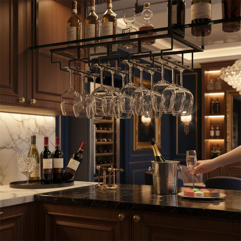 Wall Mounted Wine Glass Rack Black
