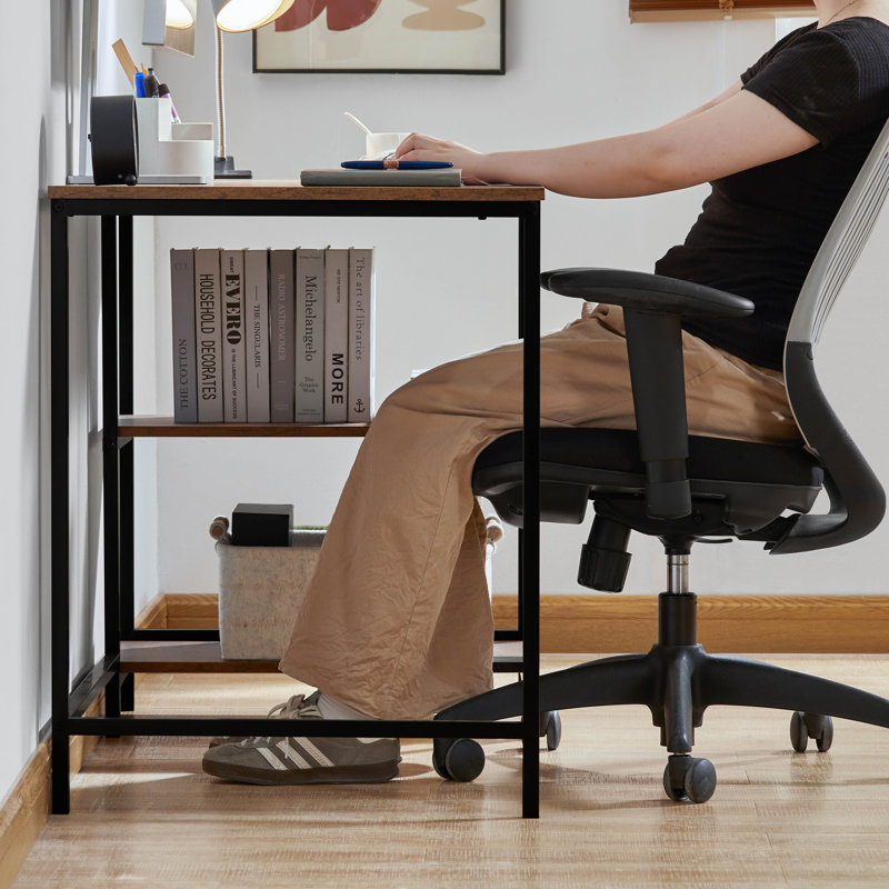 Sylvie Industrial Style Computer Desk With Storage Shelves and Metal Legs Home Office Workstation, Brown