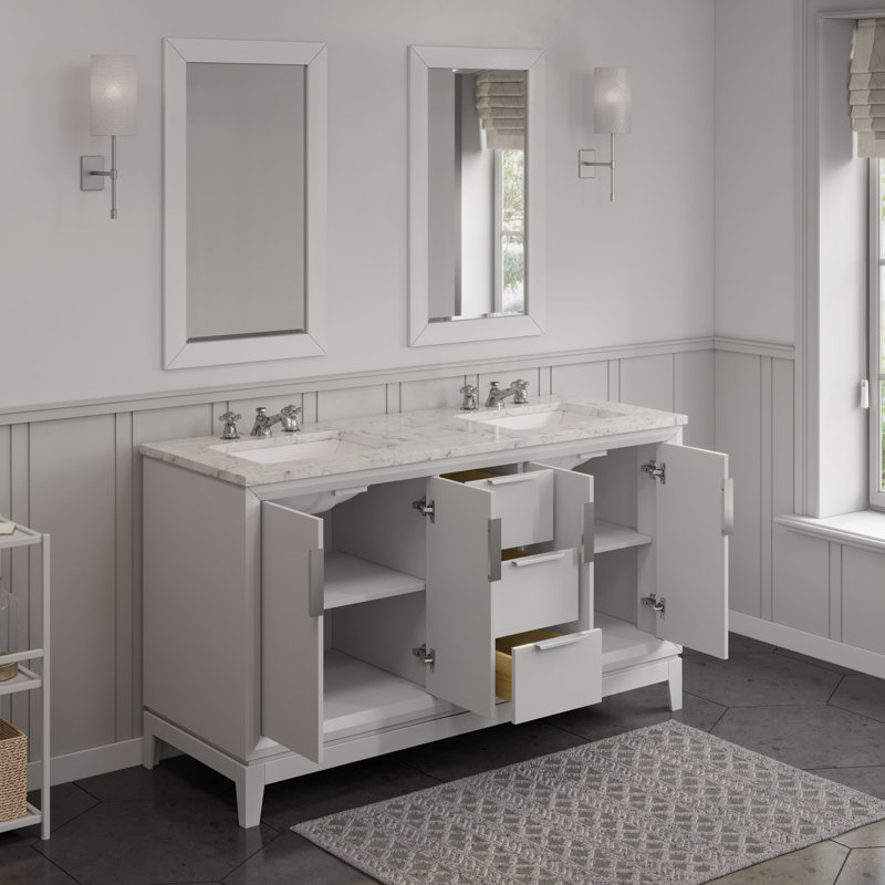 Meuble-lavabo de comptoir en marbre Alexann, Standard, Blanc pur