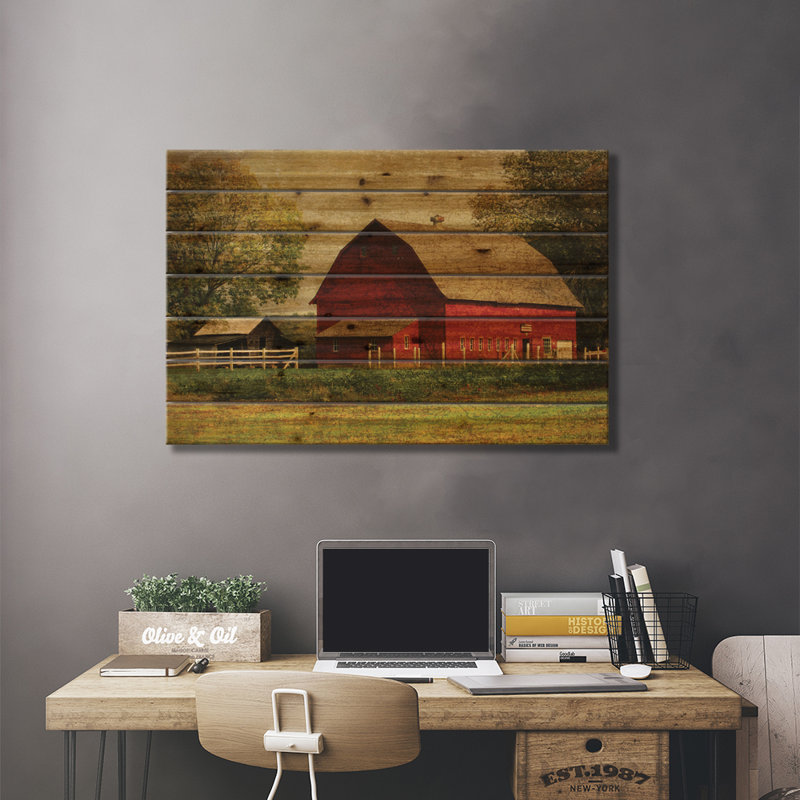 «As munn Red Barn on Wood» par Graffi *, impression de Tee Studios, H 18 po x l 26 po x P 1,5 po