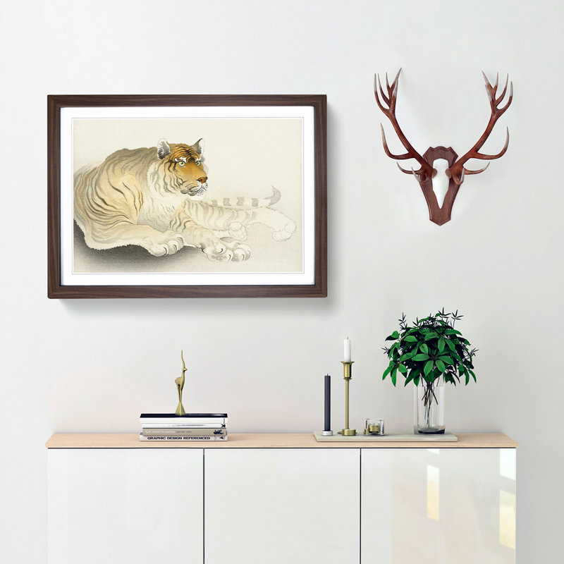 Tiger by Ohara Koson - Picture Frame Painting Print, 48cm H x 65cm W x 2cm D, Walnut Framed