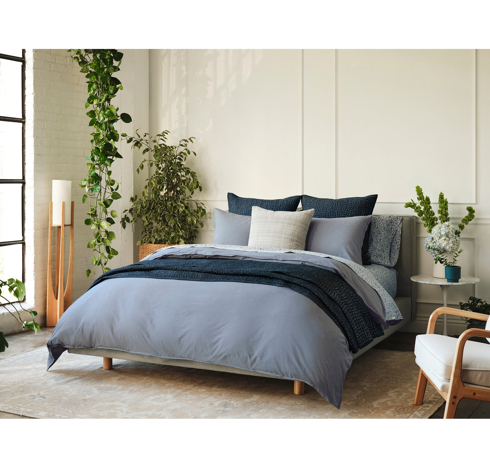 Organic Cotton Percale Duvet Cover, King/Cal King Duvet Cover, Indigo Chambray