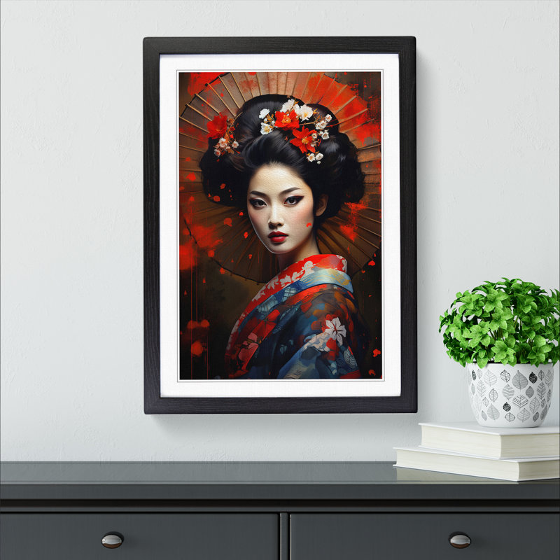 Geisha Digital Art - Framed Print, 46cm H x 34cm W, Black Framed